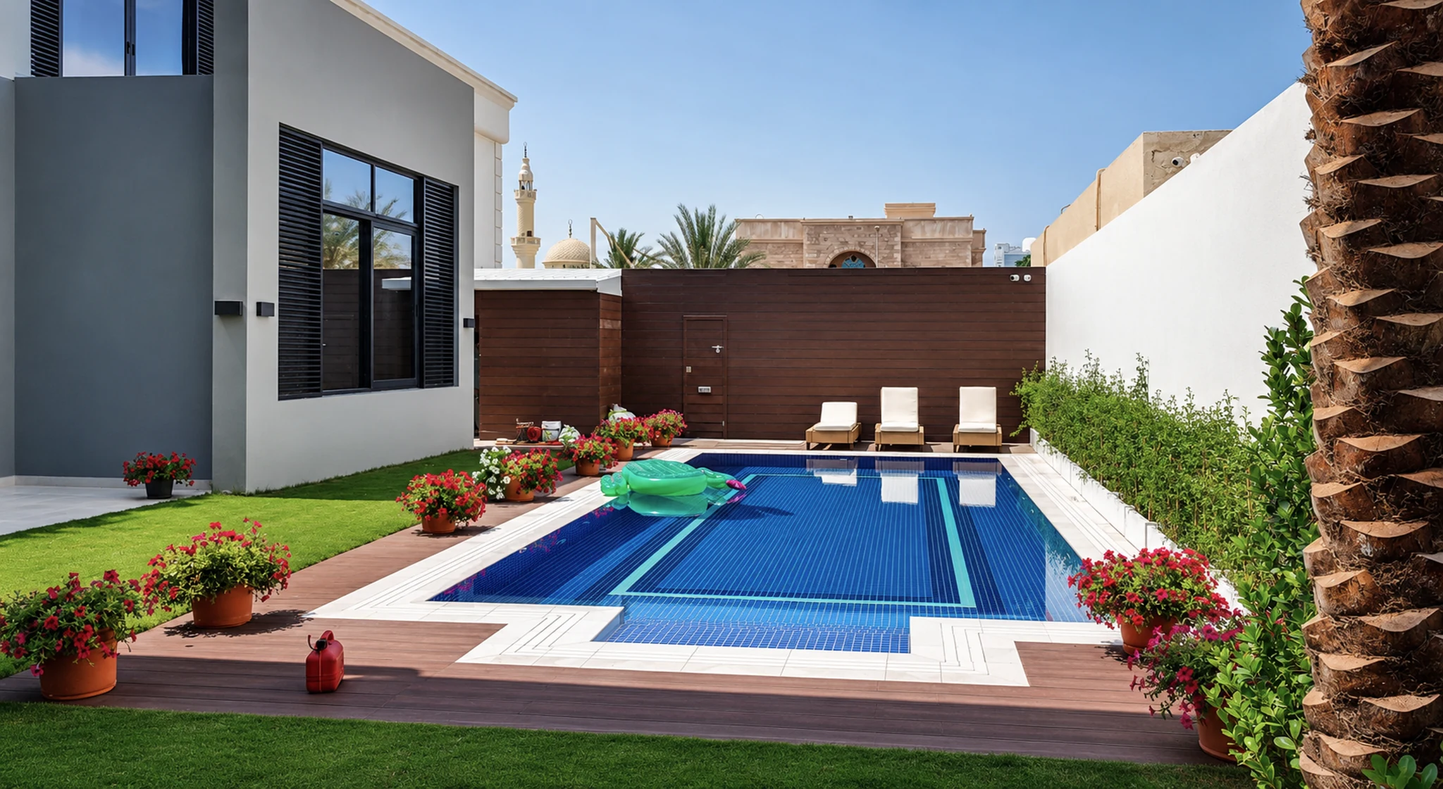Garden, pool and terrace — villa interior in Dubai by Soltis Interiors